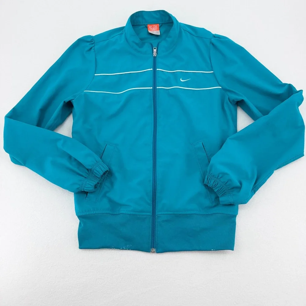 Nike Athletc Dept. Track Jacket Women Med Teal Blue Piping Athletic Y2K Vintage